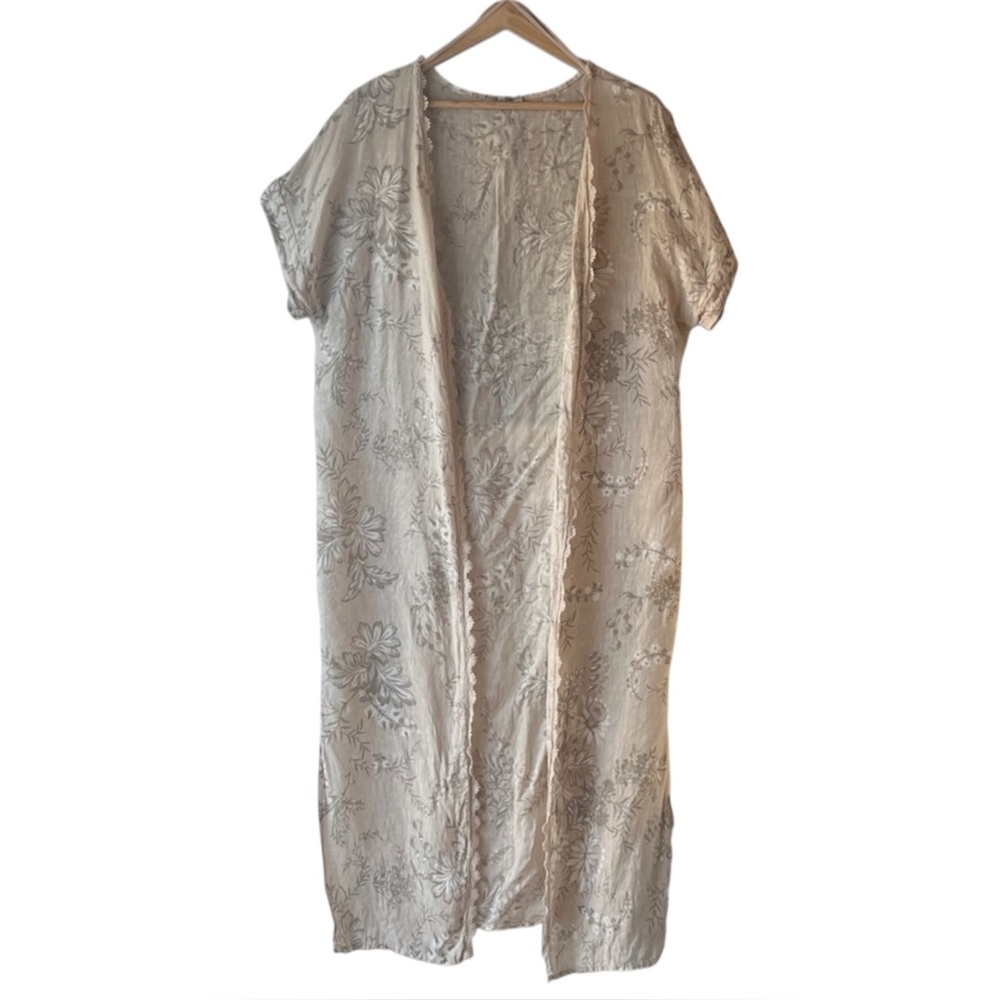 Elena Baldi Italian Silk Blend Cream Floral Duster Cardigan - Picture 2 of 11